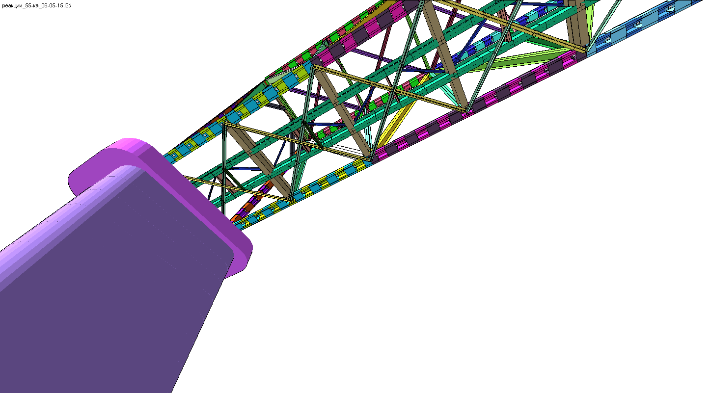 Отображение модели моста с учетом назначенных сечений (вид снизу)